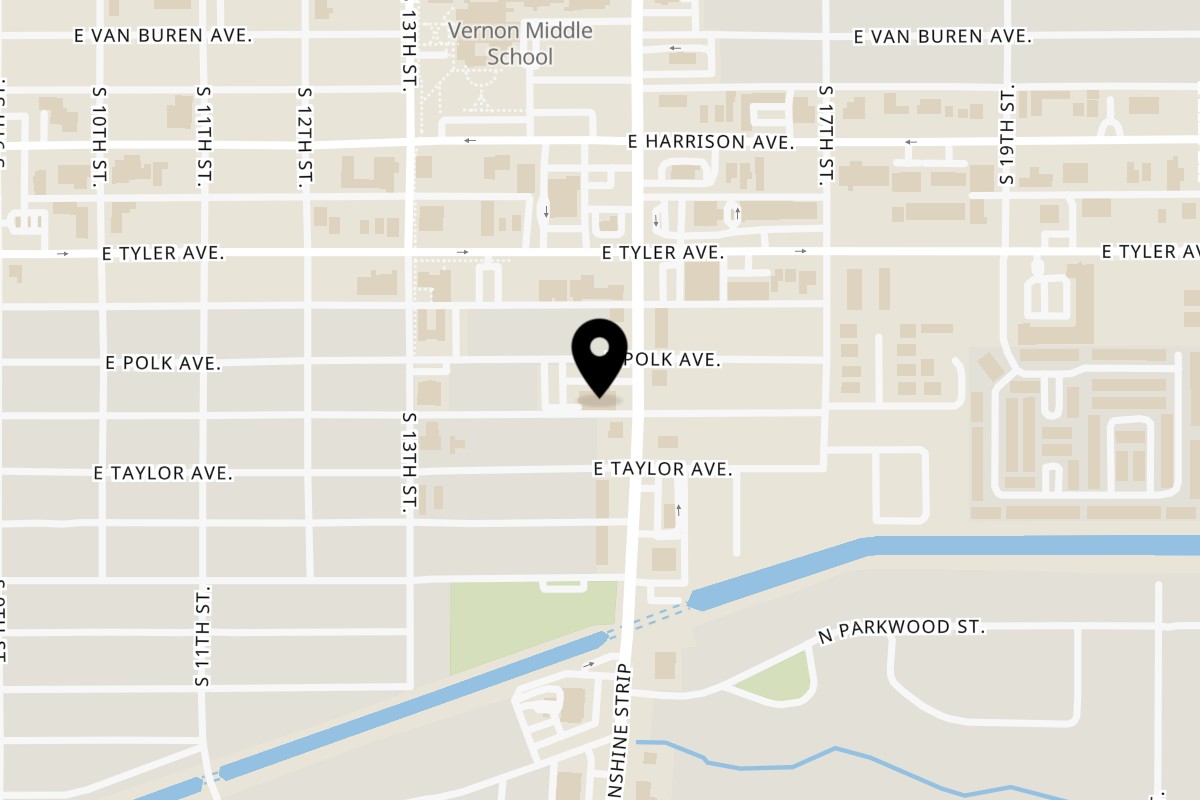 Map showing the location of La Playa Mexican Cafe on 502 S 77 Sunshine Strip in Harlingen